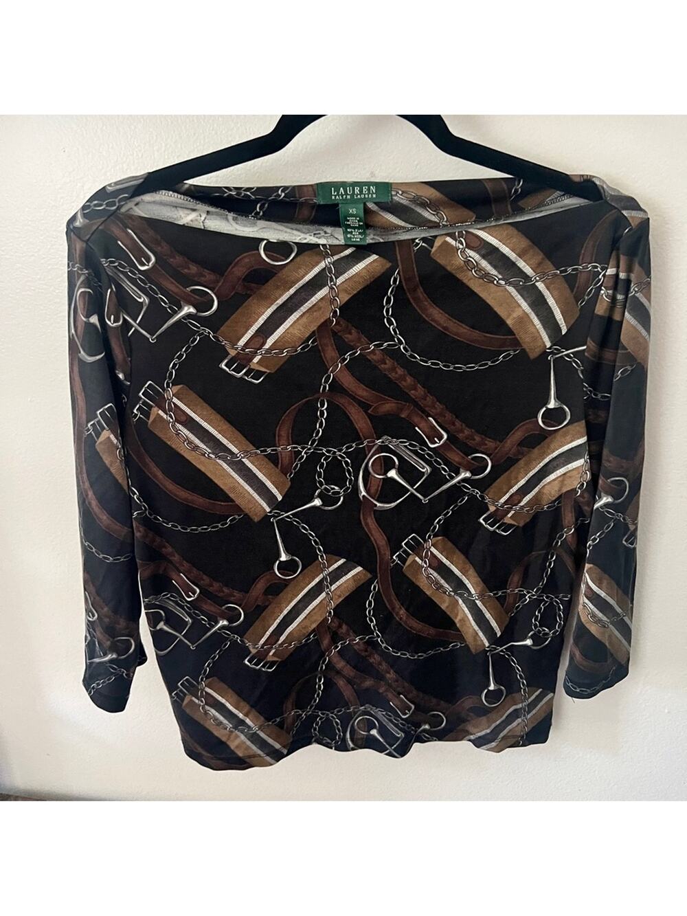 Ralph Lauren Horsebit Print Silk Blouse